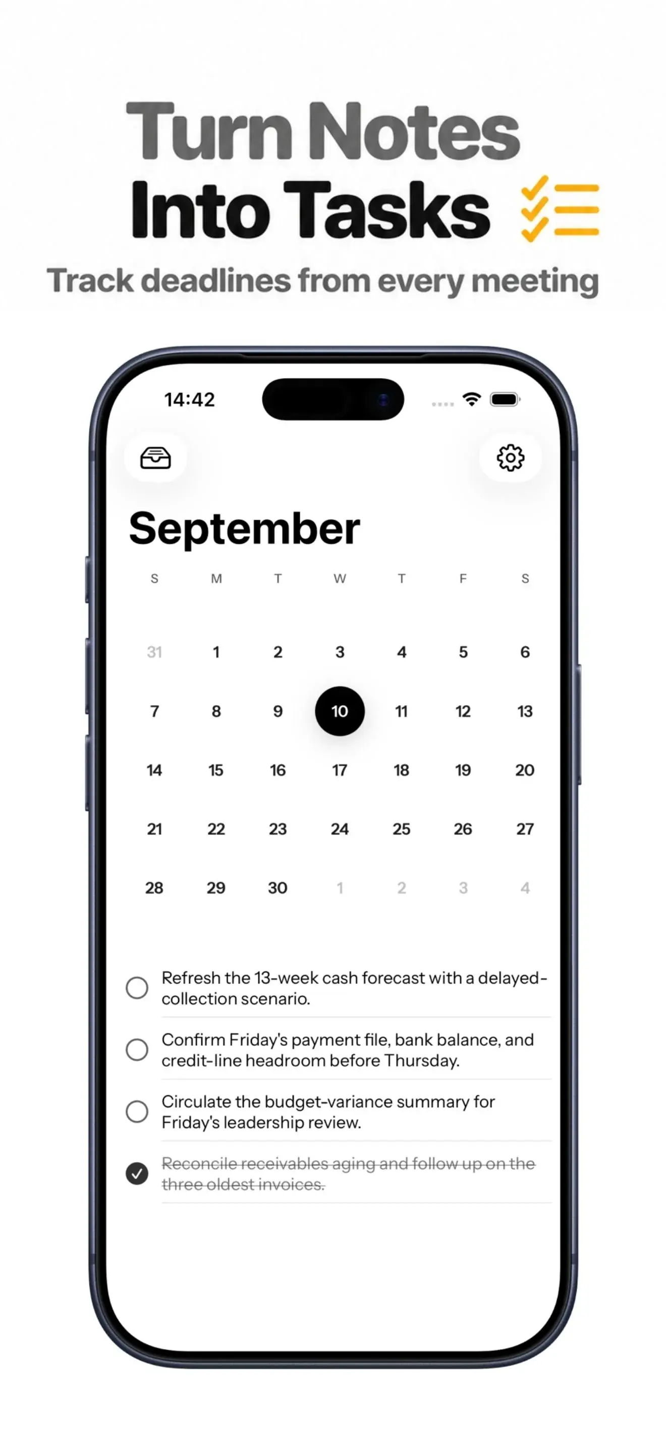 Sunote task management screen on iPhone
