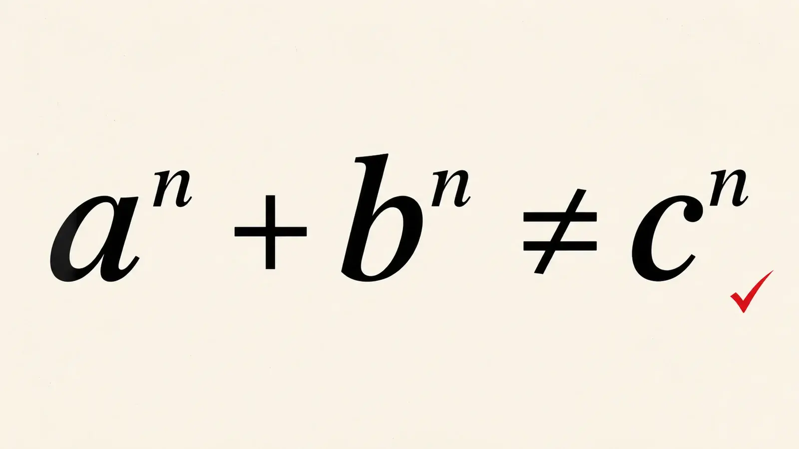 A monumental Fermat-style equation with a small red verification mark