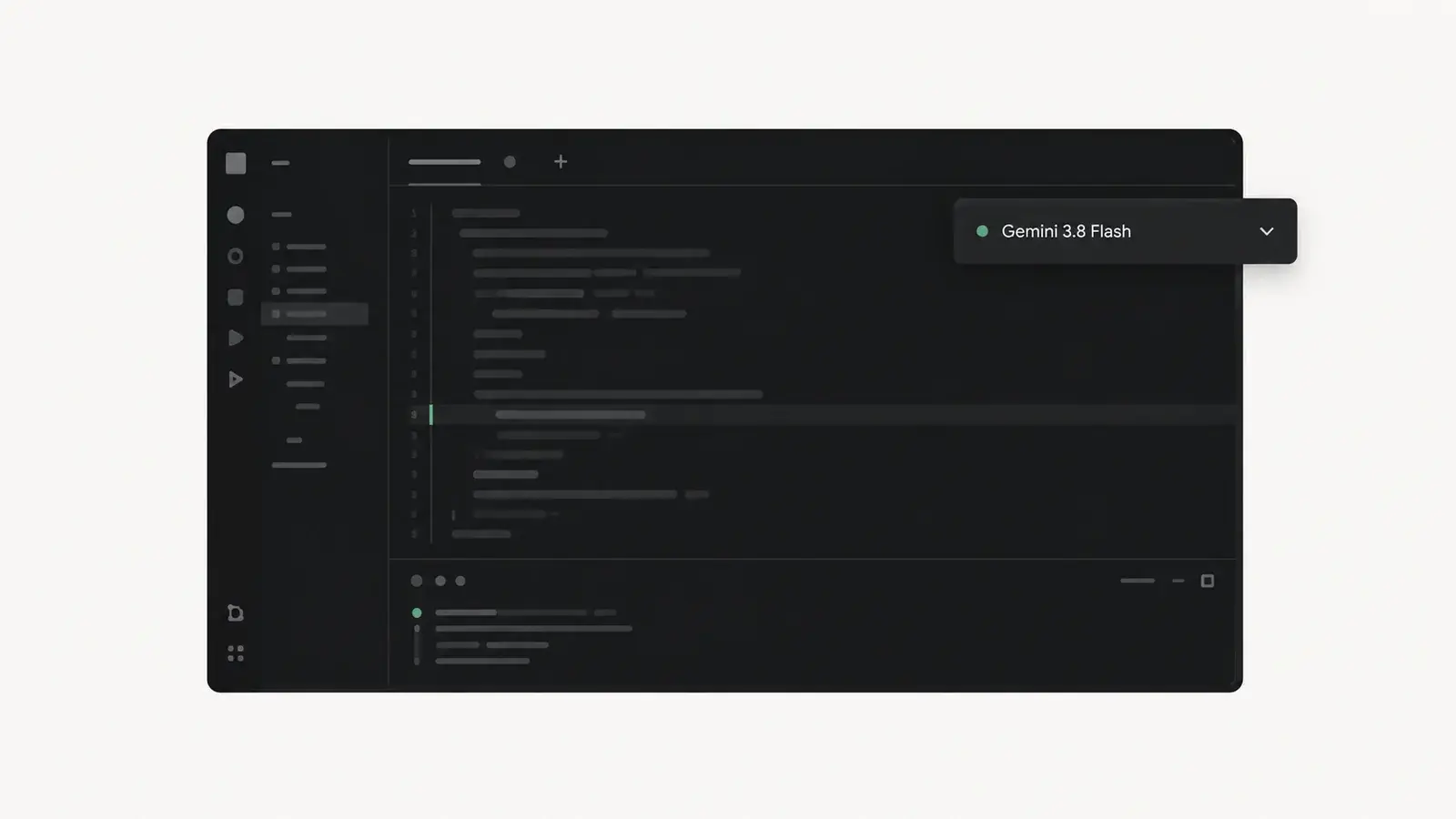 A minimal dark code editor with a Gemini 3.8 Flash model selector