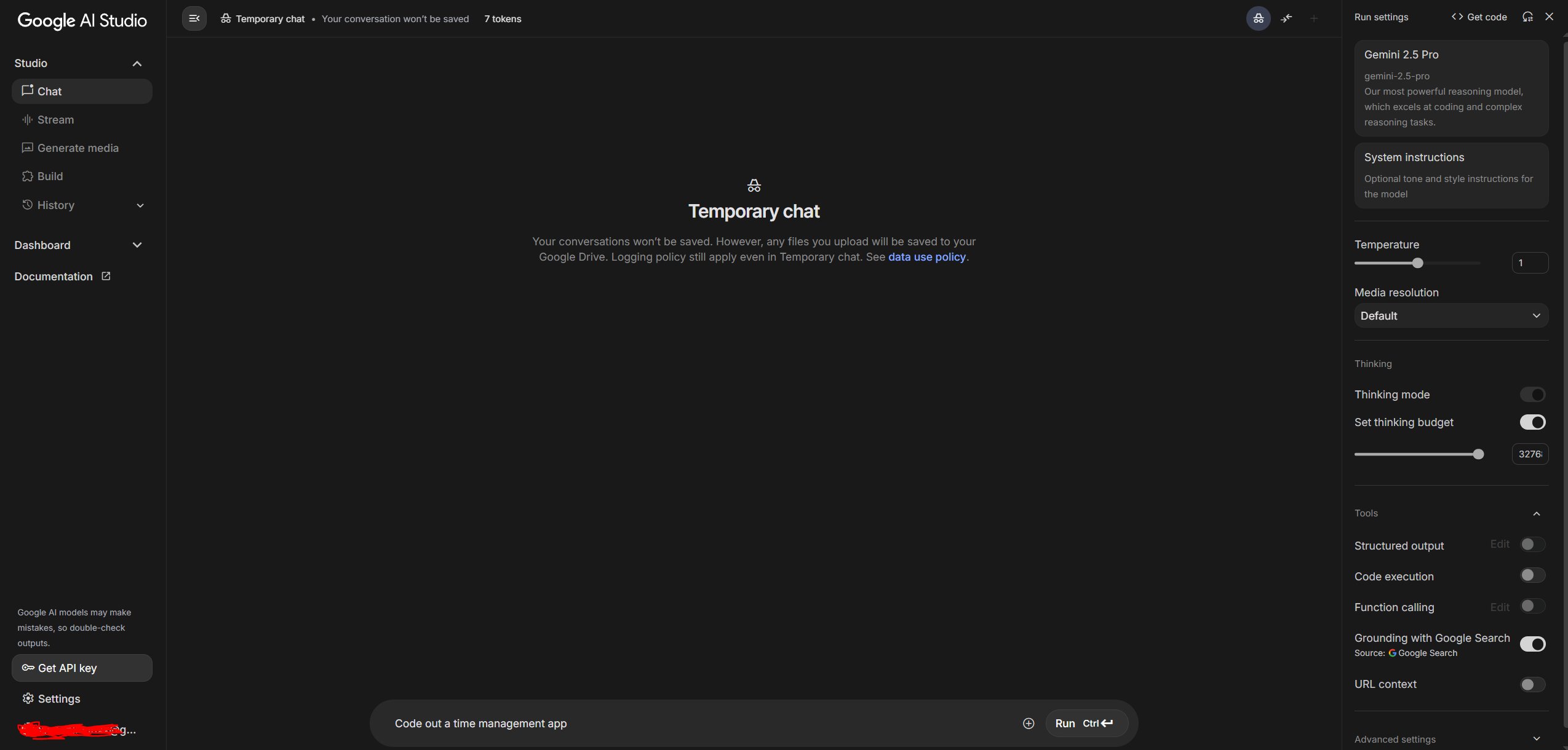Google AI Studio Dashboard